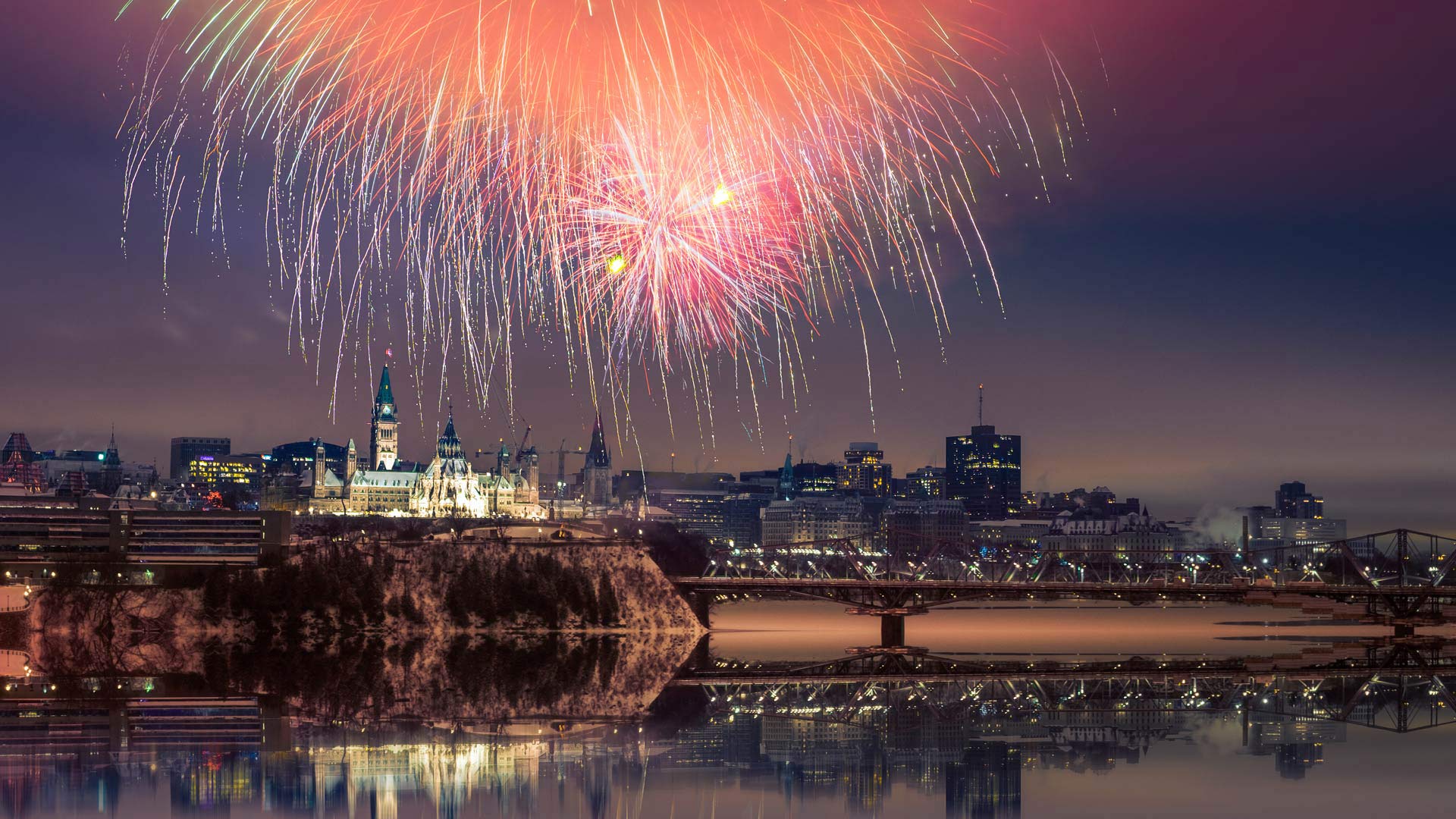 Bing HD Wallpaper Dec 31, 2024: Fireworks over Parliament Hill, Ottawa ...