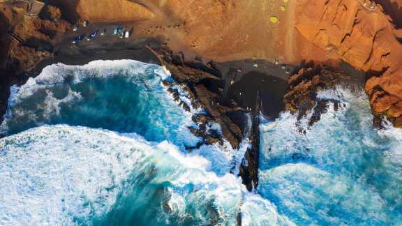 Black lava beach, El Golfo, Lanzarote, Canary Islands, Spain