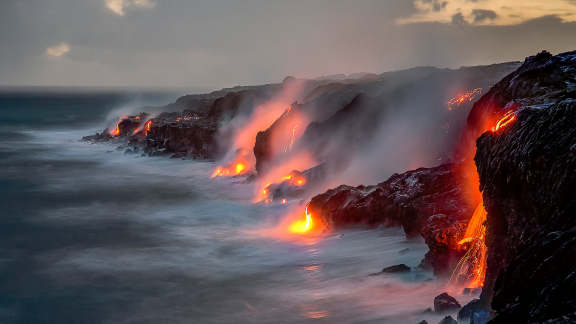 Lava flows spill into the ocean on Big Island, Hawaii