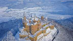 ドイツ 雪に覆われた山頂の城