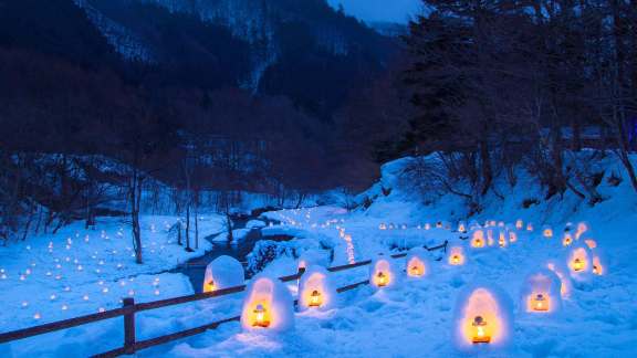 Snow aglow in central Japan