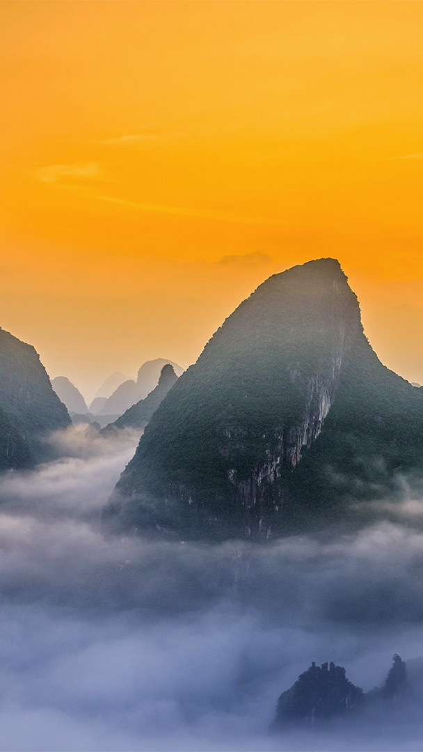 The natural landscape of the mountains and water in Guilin, China Stock  Illustration | Adobe Stock