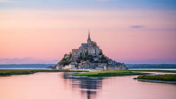 Mont-Saint Michel during high tide, Normandy, France