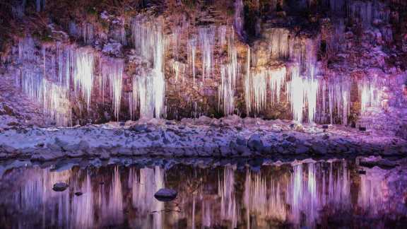 The natural ice wall of Misotsuchi, Chichibu, Japan