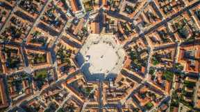 Aerial view of Palmanova, a fortress city in Friuli, Italy