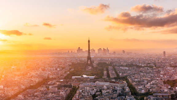 Eiffel Tower at sunset, Paris, France