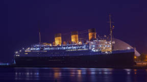 Night view of the RMS Queen Mary, Long Beach, California