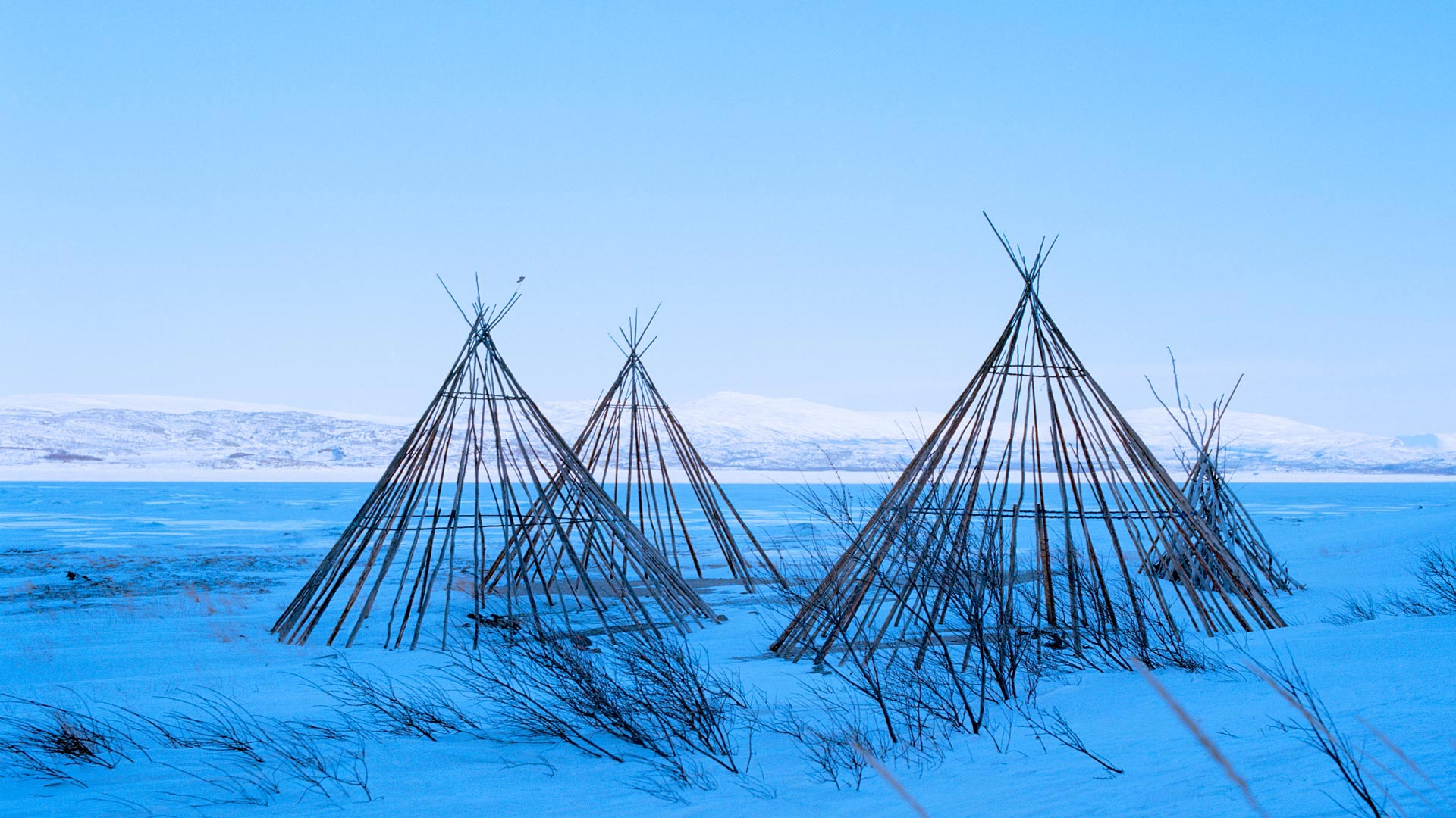 Sami lavvu structures, Finnmark, Norway