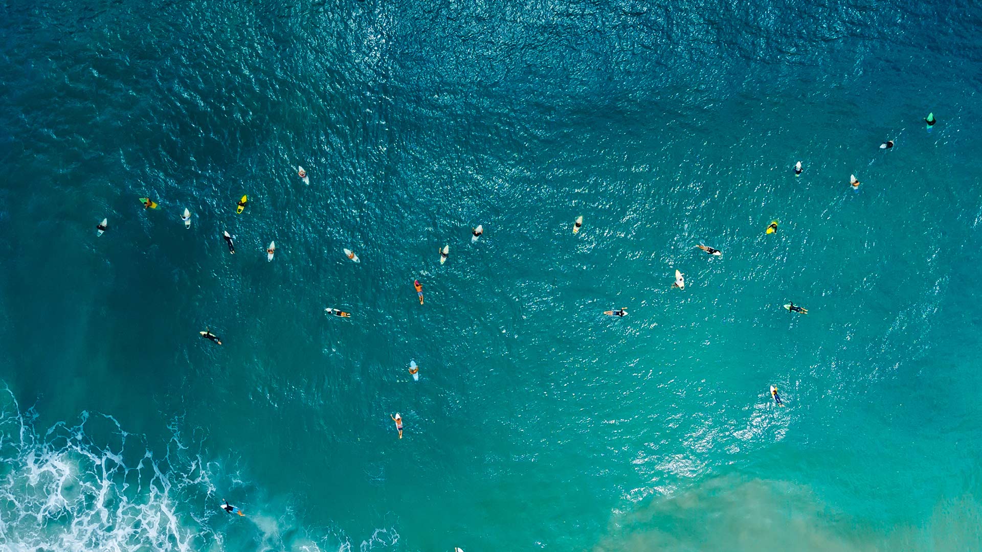 Aerial view of surfers, Santa Catarina, Brazil