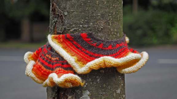 Yarn bombing in the village of Gurnard, England