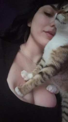 The kitten’s feet are stepping on the soft big breasts short MP4 video