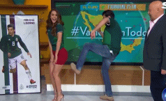 Mexico's Hottest weather girl gets kicked on bum