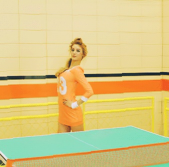 beauty playing table tennis