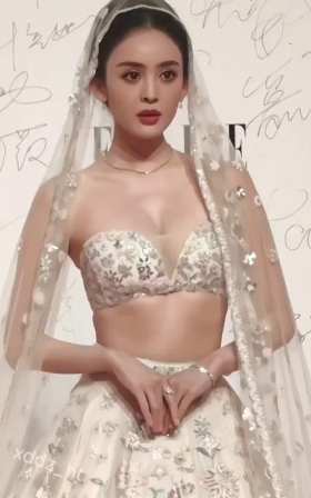 Gulnazar's bridal style, wearing a strapless bra and wedding dress short MP4 video