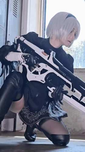Anime girl picks up a gun short MP4 video