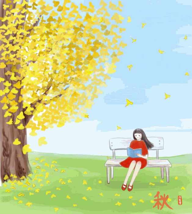 Cartoon version of autumn leaves falling GIF