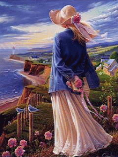 Fantasy Woman like Eowen in The Lord of the Rings, she looks into the distance GIF