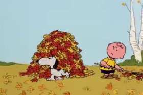Snoopy sweeping leaves short MP4 video