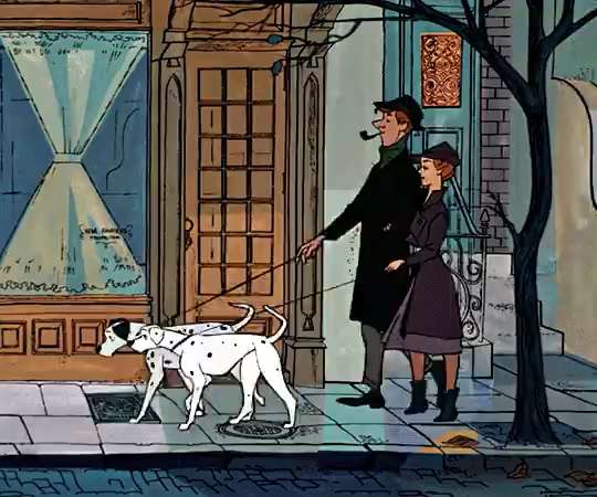 One Hundred and One Dalmatians, two people walking the dog GIF