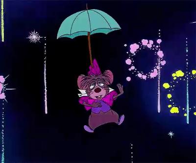 Alice in Wonderland, landing with an umbrella