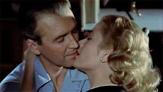 kiss in Rear Window 1954 James Stewart vs Grace Kelly