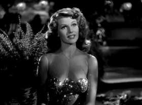 Rita Hayworth is wearing a shiny chiffon short MP4 video