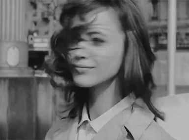 Black and white image. Anna Karina in the 1963 short MP4 video