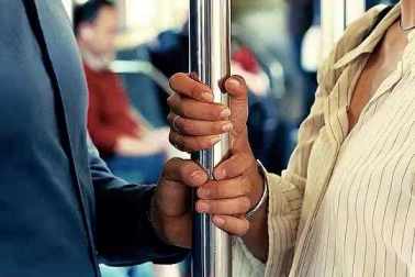 Wonderful dynamic stills from past lives, two people's hands on the subway short MP4 video