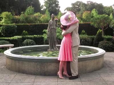 Kissing by the wishing fountain