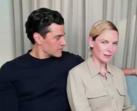 Oscar Isaac touches Rebecca Ferguson's ear short MP4 video