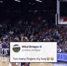  After Towns made a three pointer, he mimicked Mikal Bridges' celebration GIF