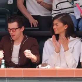 Zendaya and Tom Holland interact sweetly while watching tennis match short MP4 video