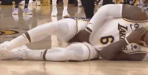 LeBron James was hit on his private parts and fell to the ground in pain GIF