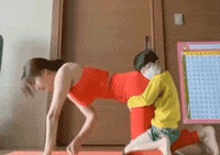 the mom do exercise with son GIF