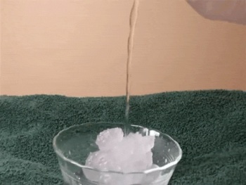 Ultra-cold water freezes immediately on contact with ice